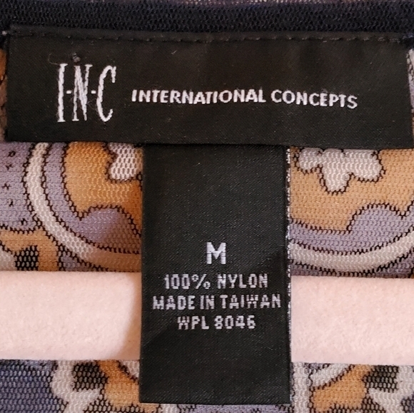 Inc International Concepts Blue Lined Blouse Sheer Paisley Overlay Medium Women - Picture 15 of 15